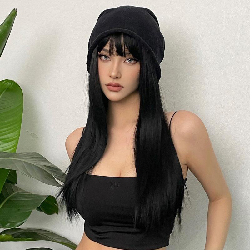 60cm Long Blonde Wigs With Bangs Synthetic Hair for Cosplay or Party