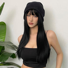 60cm Long Blonde Wigs With Bangs Synthetic Hair for Cosplay or Party