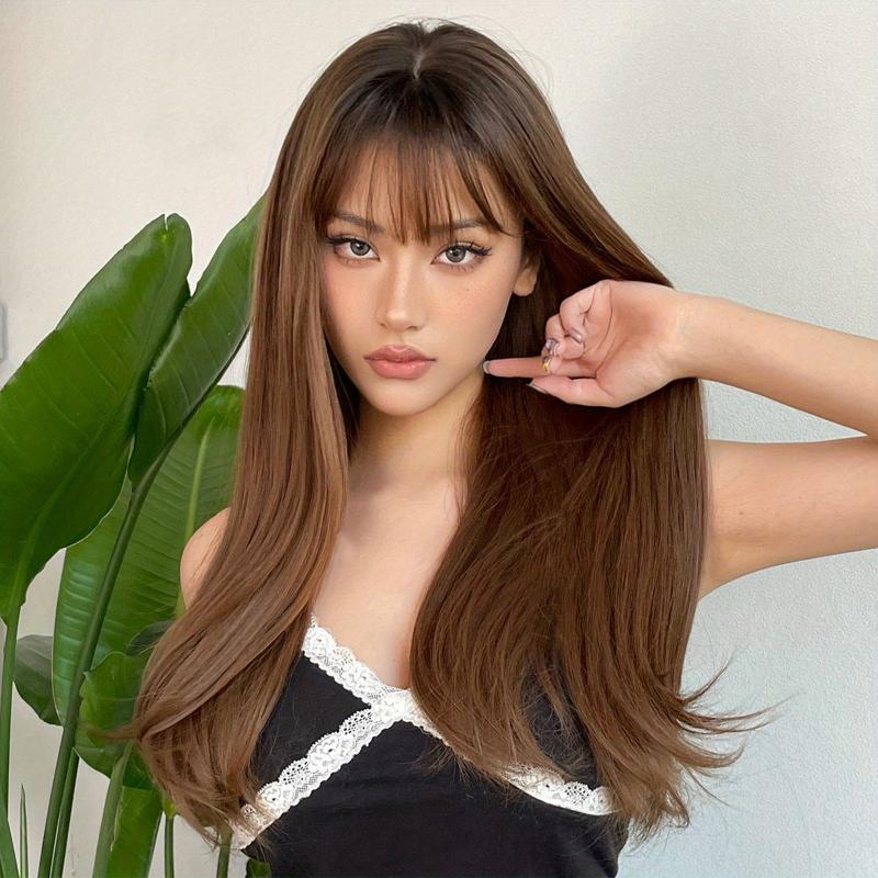 60cm Long Blonde Wigs With Bangs Synthetic Hair for Cosplay or Party