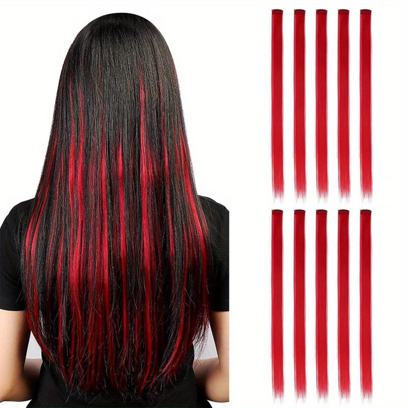 10pcs 50 Straight Hair Extensions Multicolor Red Pink Purple Green Hair Pieces