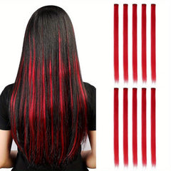 10pcs 50 Straight Hair Extensions Multicolor Red Pink Purple Green Hair Pieces