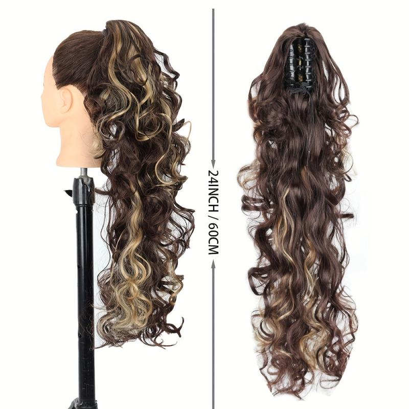 Long Curly Wave Drawstring Ponytail 60 96 Cm Mixed Brown Hair