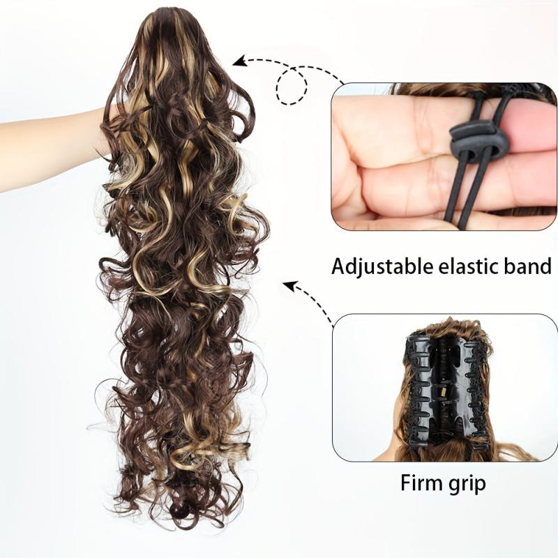 Long Curly Wave Drawstring Ponytail 60 96 Cm Mixed Brown Hair