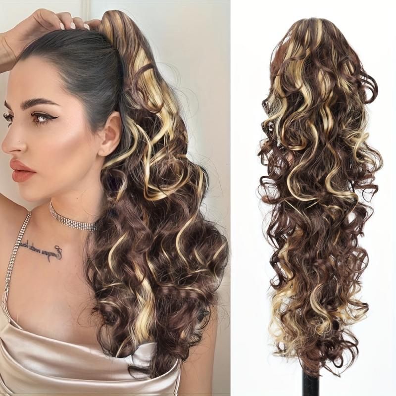 Long Curly Wave Drawstring Ponytail 60 96 Cm Mixed Brown Hair