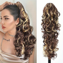 Long Curly Wave Drawstring Ponytail 60 96 Cm Mixed Brown Hair