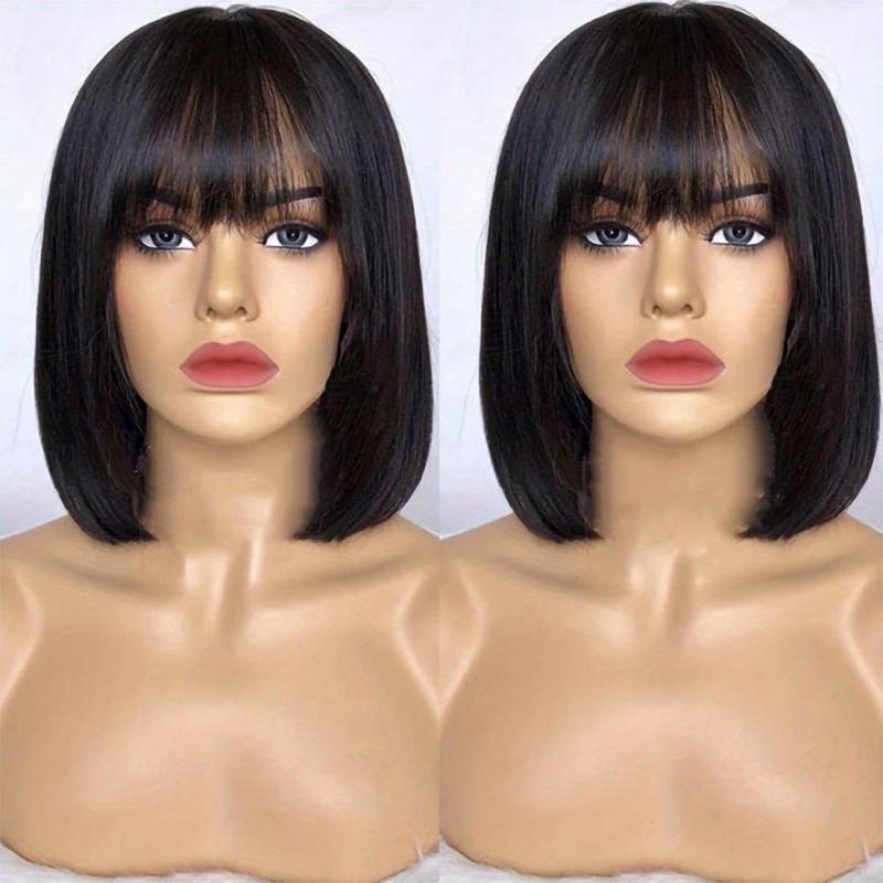 Short Bob Cut Wigs With Bangs Straight Human Hair Wigs