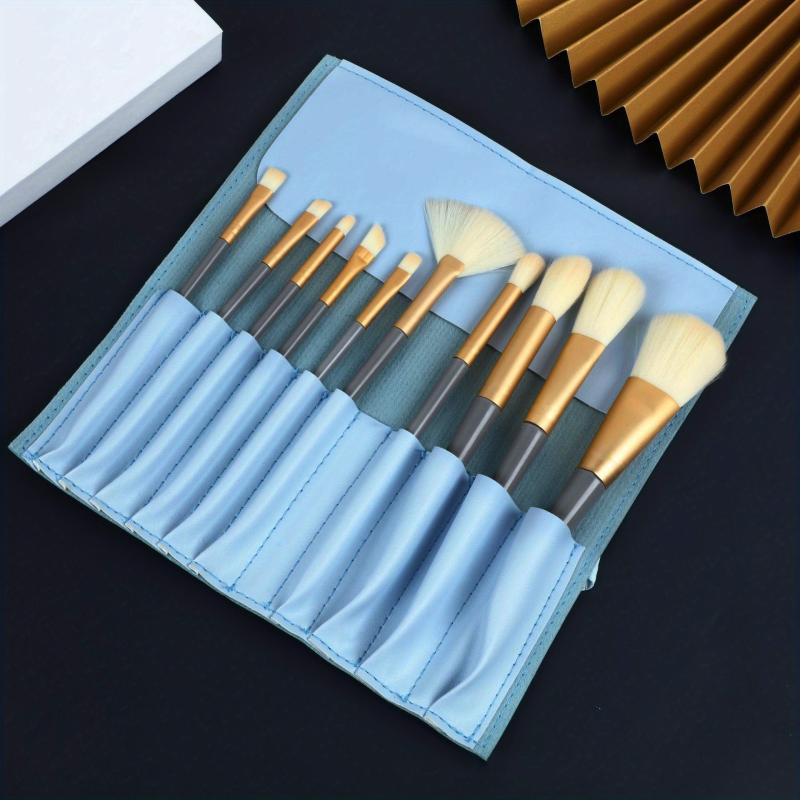 10pc Makeup Brush Set with Storage Case for Beginners & Girls