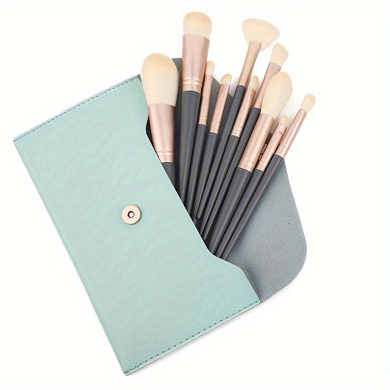 10pc Makeup Brush Set with Storage Case for Beginners & Girls
