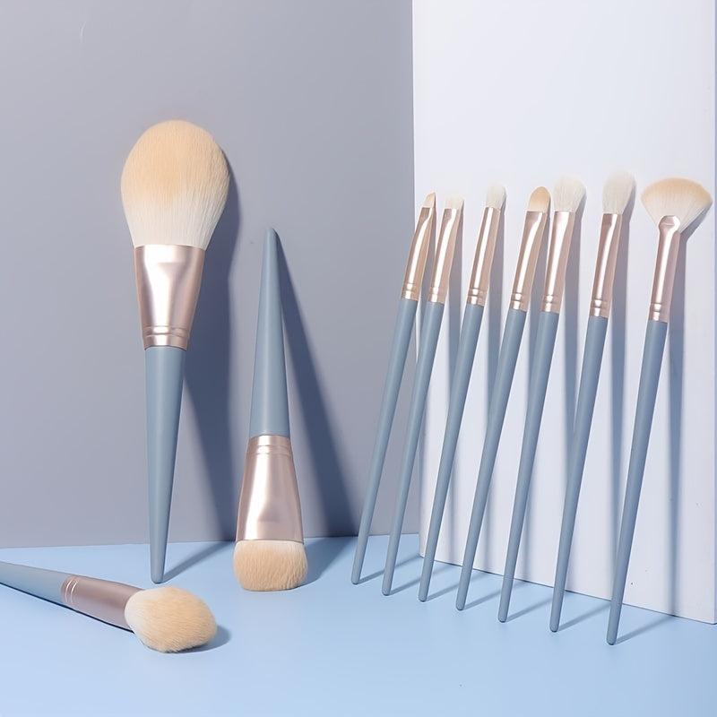 10pc Makeup Brush Set with Storage Case for Beginners & Girls