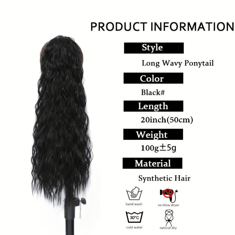 8 Cm Long Wavy Ponytail Extensions With Magic Paste Synthetic Hairpiece