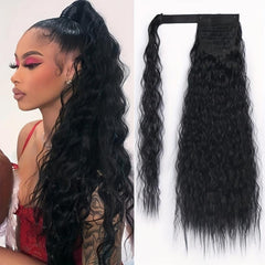 8 Cm Long Wavy Ponytail Extensions With Magic Paste Synthetic Hairpiece