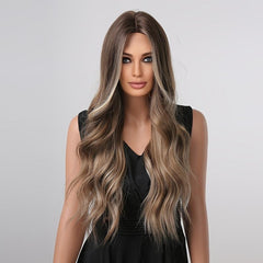 Long Brown Blonde Ombre Curly Wig for Women Synthetic Hair Daily Use