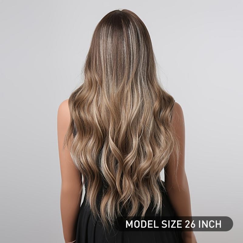 Long Brown Blonde Ombre Curly Wig for Women Synthetic Hair Daily Use