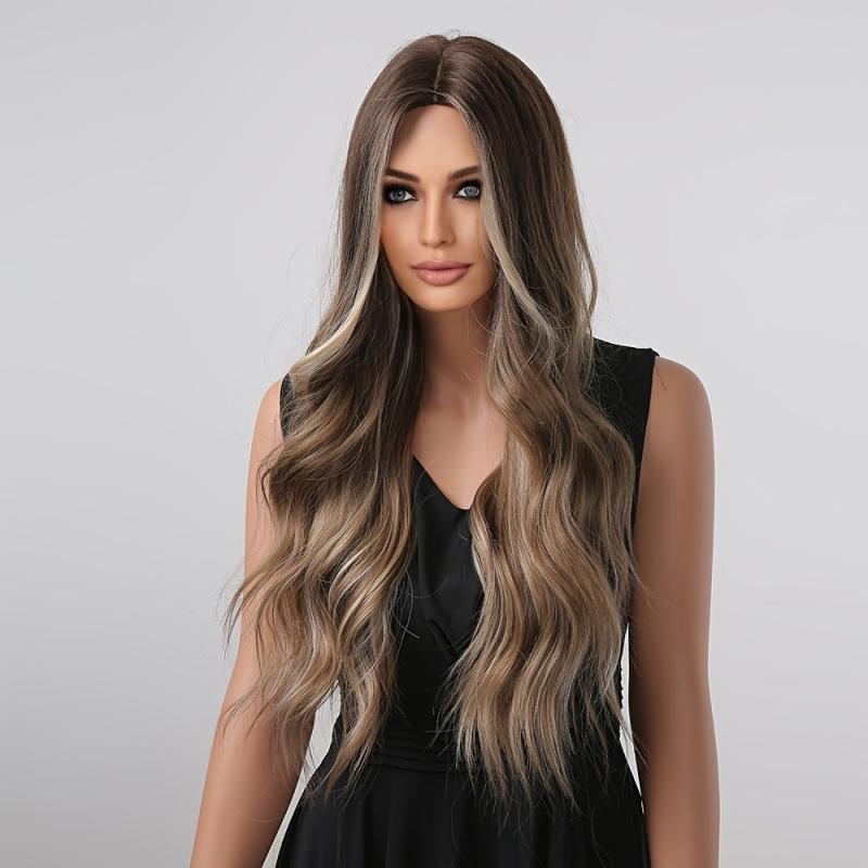 Long Brown Blonde Ombre Curly Wig for Women Synthetic Hair Daily Use