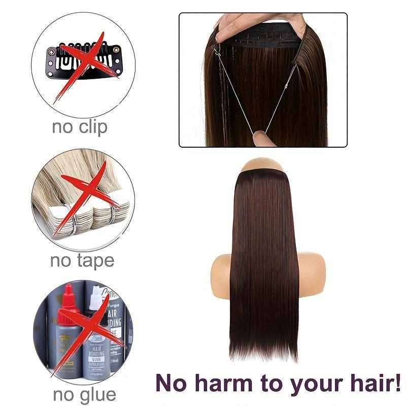 55 88 cm Straight Fish Line Hair Extensions No Clips Heat Resistant Fiber
