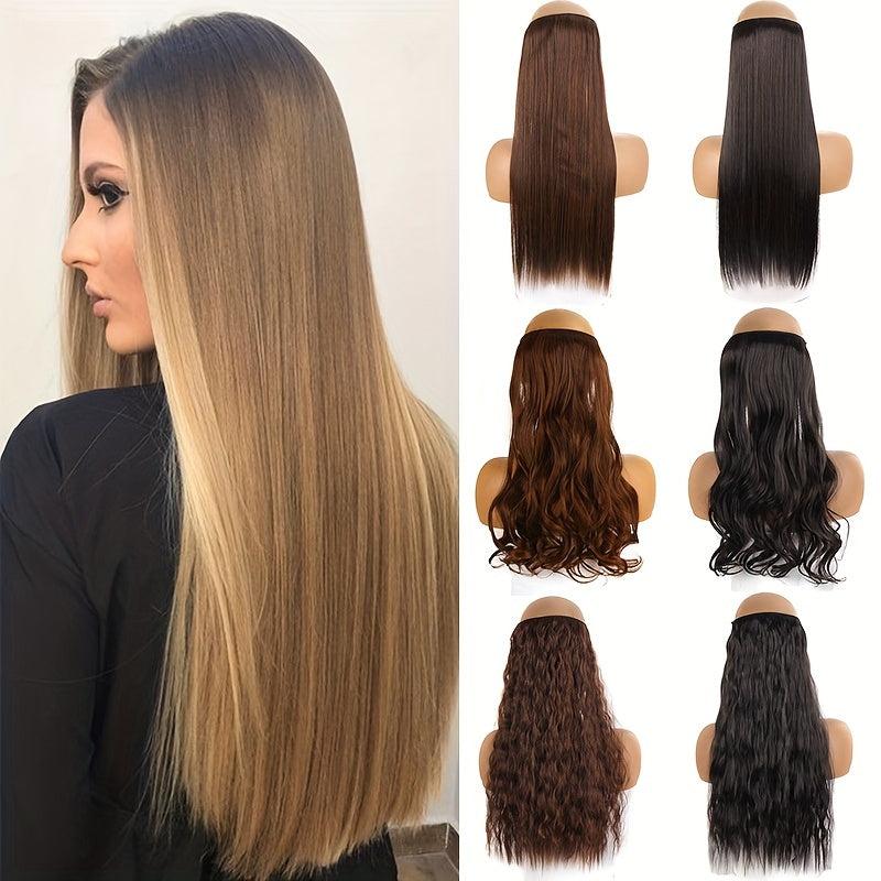 55 88 cm Straight Fish Line Hair Extensions No Clips Heat Resistant Fiber