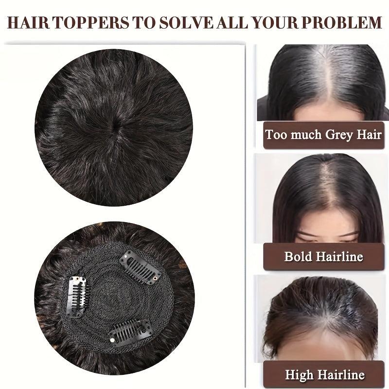 Human Hair Topper Deep Wave Hairpieces With Bangs