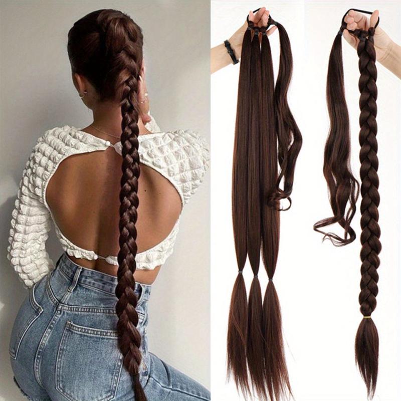 Braided Ponytail Extensions With Elastic Rubber Band Wrap Synthetic Hair