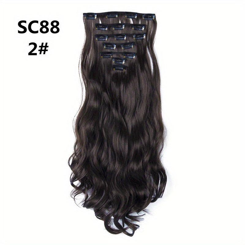 7pcs Long Body Wave Hair Extension Curly Full Head Clips Synthetic Hair
