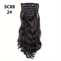 7pcs Long Body Wave Hair Extension Curly Full Head Clips Synthetic Hair