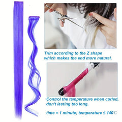 Rainbow Long Wavy Hair Pieces Clip In Synthetic Hair for Halloween & Christmas