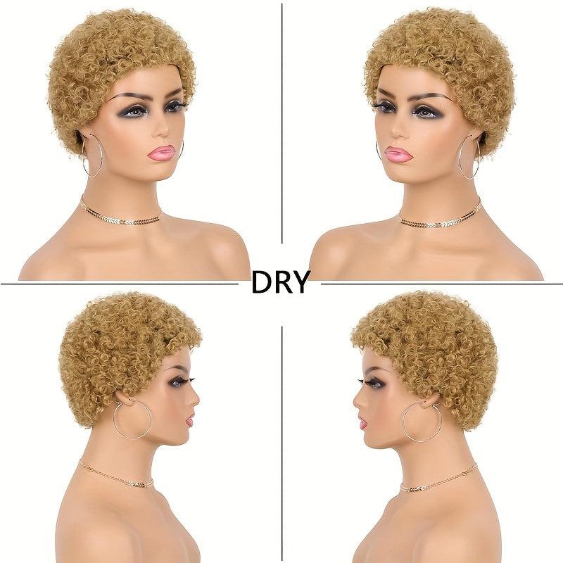 Short Curly Human Hair Wig Afro Kinky Pixie Cut with Bangs