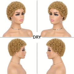 Short Curly Human Hair Wig Afro Kinky Pixie Cut with Bangs