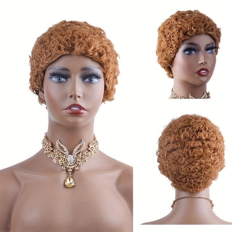 Short Curly Human Hair Wig Afro Kinky Pixie Cut with Bangs
