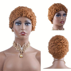 Short Curly Human Hair Wig Afro Kinky Pixie Cut with Bangs