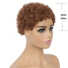 Short Curly Human Hair Wig Afro Kinky Pixie Cut with Bangs