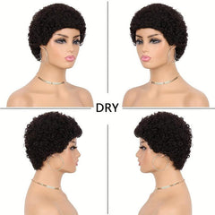 Short Curly Human Hair Wig Afro Kinky Pixie Cut with Bangs