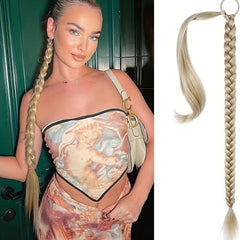 76cm Y2K Straight Braided Ponytail Extensions Rubber Band Synthetic Hair