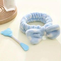 2Pcs Bear Silicone Facial Cleansing Brush & Coral Fleece Hair Band Set