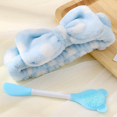 2Pcs Bear Silicone Facial Cleansing Brush & Coral Fleece Hair Band Set
