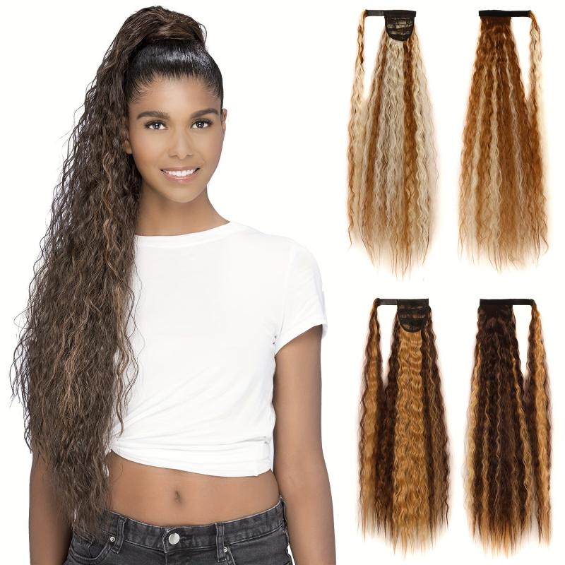 Long Corn Wavy Ponytail Extensions Synthetic Fiber Hairpieces