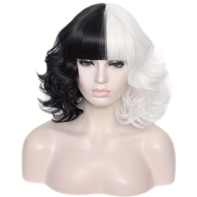 Wavy Shoulder Length Two Tone Cosplay Wig with Bangs