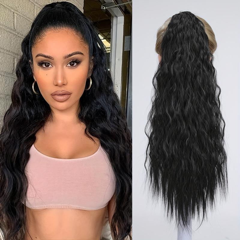 Long Wavy Ponytail Extensions Synthetic Clip In Hair Natural Look