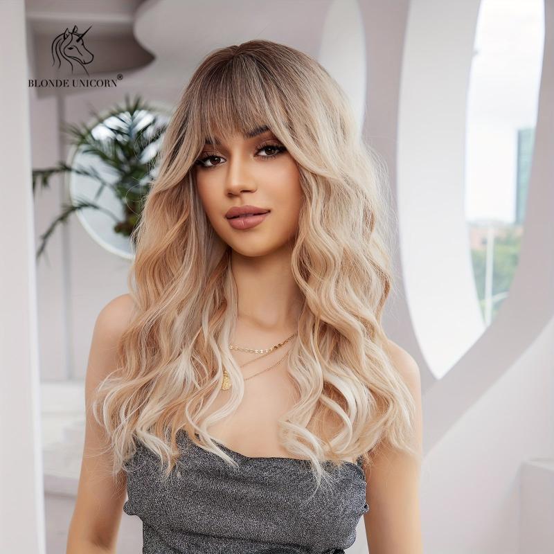 Highlight Brown Curly Wavy Wig 60-96 cm with Bangs