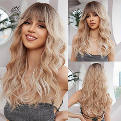 Highlight Brown Curly Wavy Wig 60-96 cm with Bangs