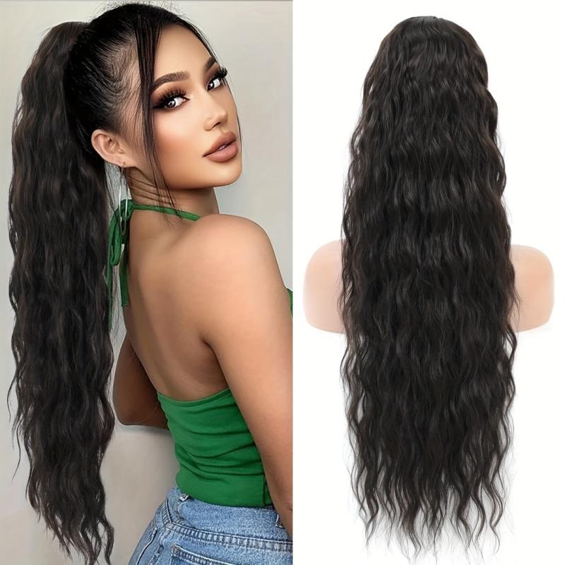 Long Corn Wave Ponytail Extensions Magic Paste Heat Resistant Wavy Synthetic