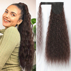 Long Corn Wave Ponytail Extensions Magic Paste Heat Resistant Wavy Synthetic