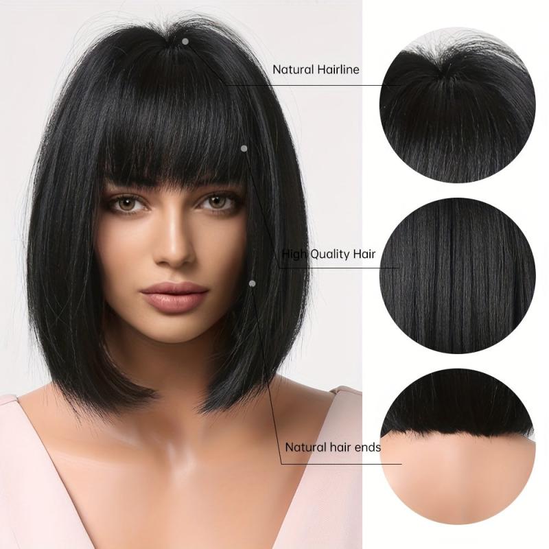 Burgundy Straight Bob Wigs With Bangs 30 48cm