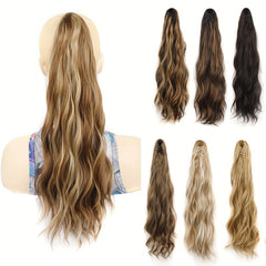 Brown Water Wave Synthetic Hair Claw Ponytail Clip On Hair Extension Wig