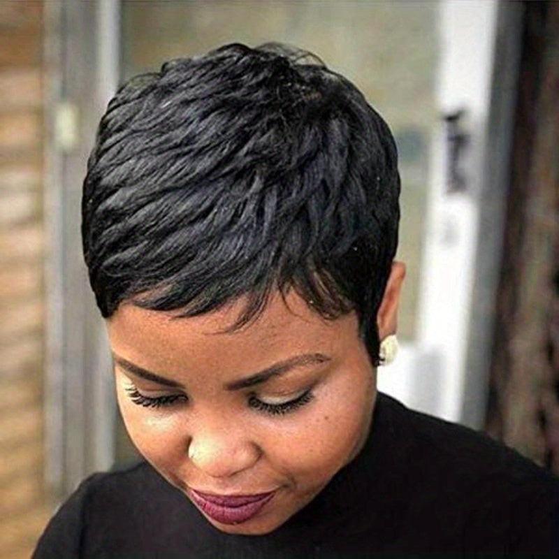 Short Pixie Cut Human Hair Wigs with Bangs
