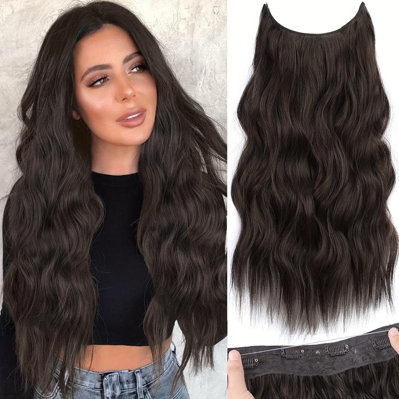 Invisible Wire Hair Extensions Long Wavy Dark Brown