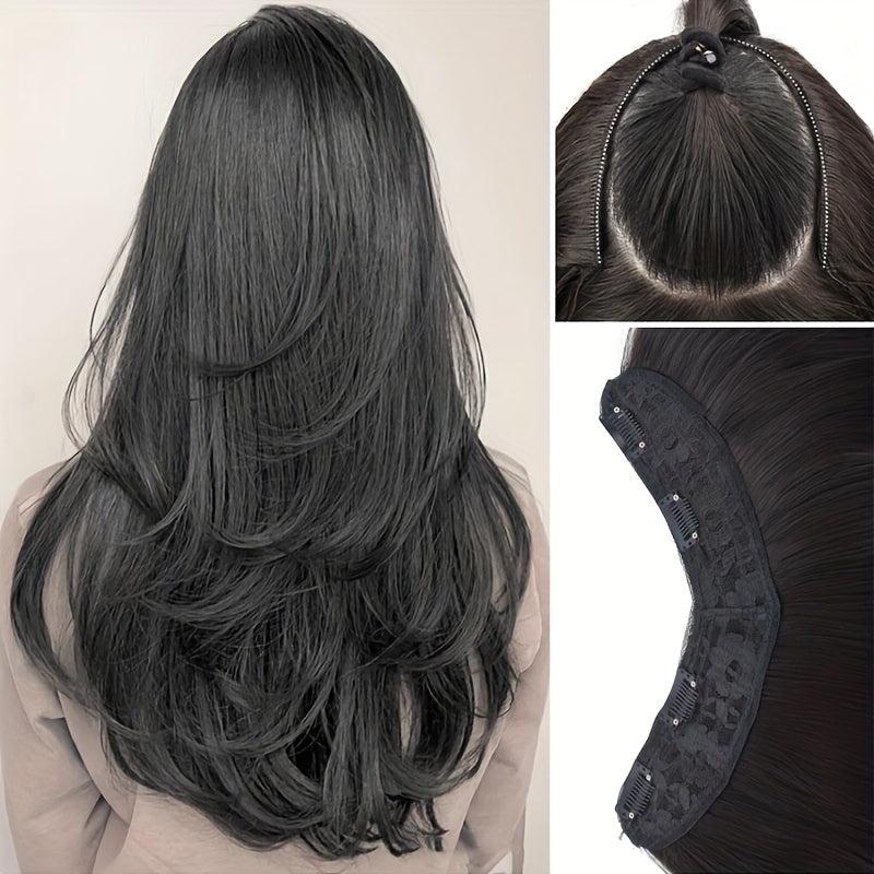Invisible U Shaped Synthetic Hair Extensions 4 Clips Long Straight Hair Pieces