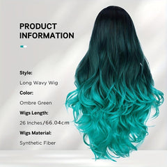 Long Wavy Wig Ombre Bluish Green Wigs Long Curly Ombre Hair Wigs