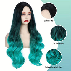 Long Wavy Wig Ombre Bluish Green Wigs Long Curly Ombre Hair Wigs