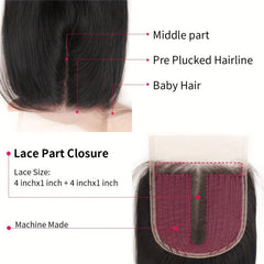 T4x4x1 Lace Closure Straight Wave Brazilian Human Hair