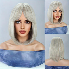 Short Bob Straight Hair Wigs With Bangs 30 48 Cm Synthetic Rose Net Hair Wigs